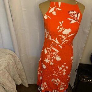 Ann Taylor Orange-Red Purple Floral Sleeveless Dress, Size 2
